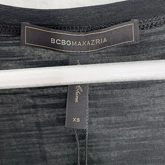 BCBGMAXAZRIA Anabella Pleated Cinch-Back Cap Sleeve Burnout Tee in Black - Picture 5 of 8